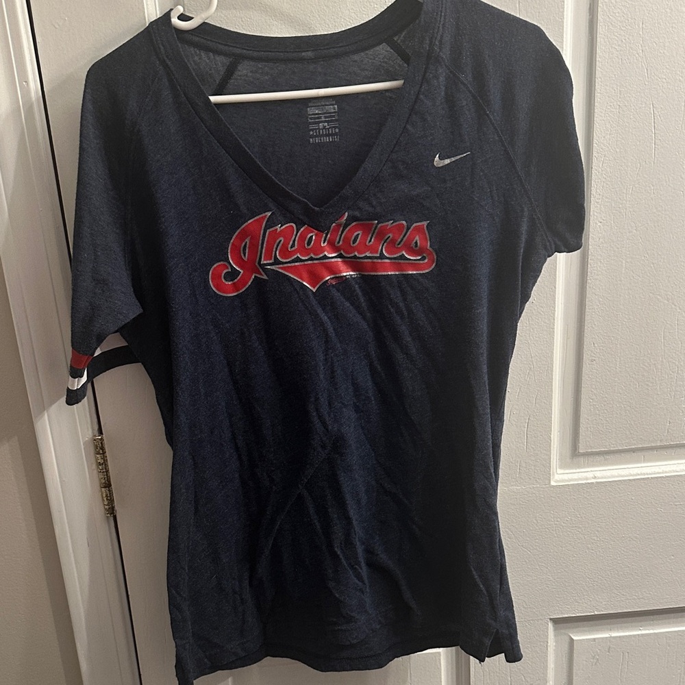 Nike Women's Dark Blue V-Neck Cleveland Indians t shirt size large